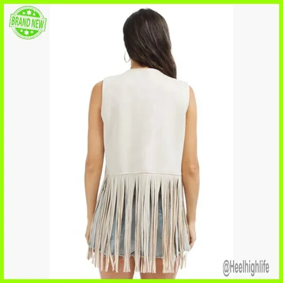 Faux Suede Fringe Vest Western Tassel Cowgirl Outfit S-XXL - Picture 3 of 6